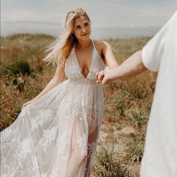 Dresses & Skirts - Elegant White Maternity bridesmaid Dress vneck photoshoot wedding gown long